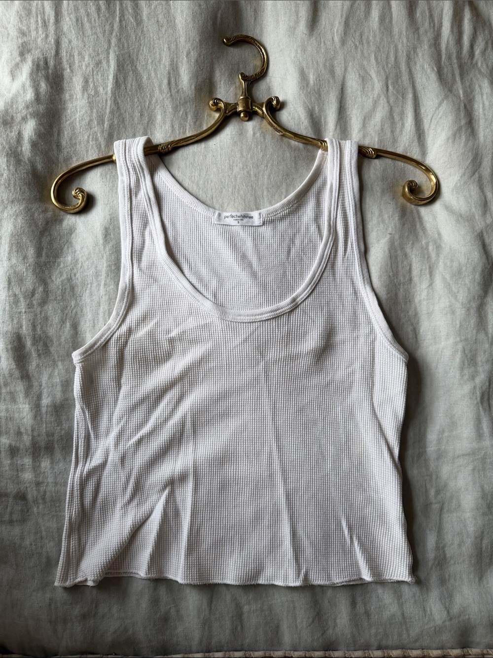 perfectwhitwtee Small White Ribbed Scoop Neck Tank